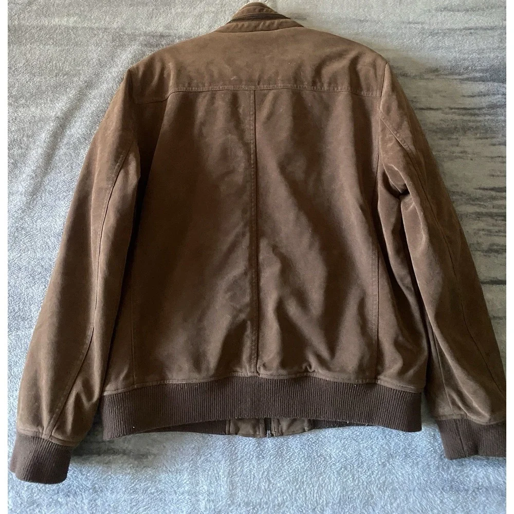Levi Mens Brown Faux Suede Sherpa Lined Bomber Jacket Size‎ L Epaulets Full Zip